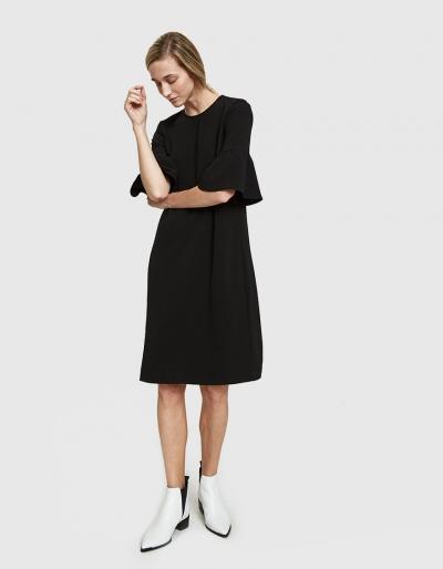 Ganni Clark Flounce Sleeve Dress In Black