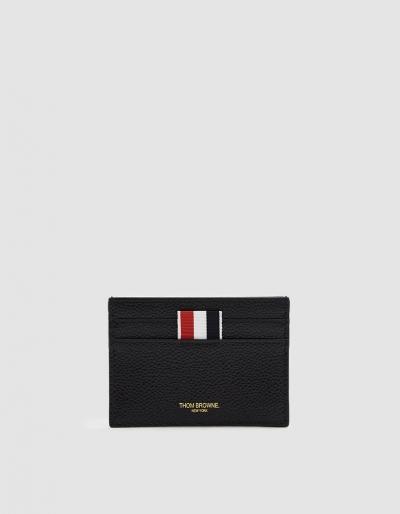 Thom Browne Single Card Holder Pebble Grain In Black