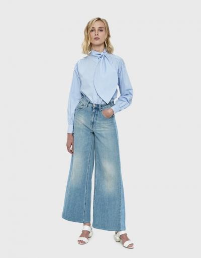 Stelen Valentina Tie Collar Top In Blue
