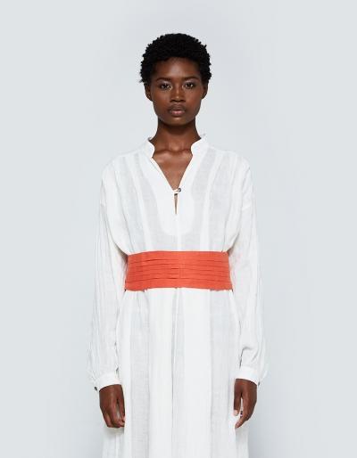 Black Crane Linen Belt In Paprika