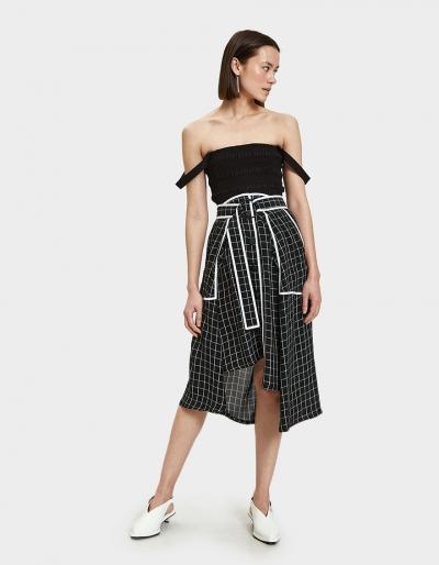 Colovos Tie Front Skirt In Black & White