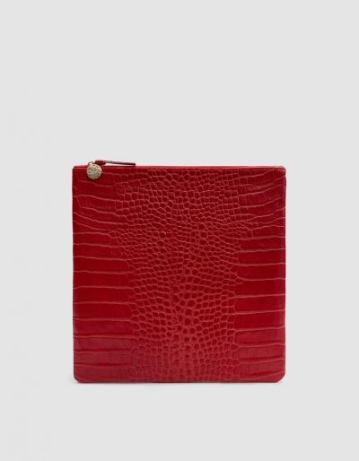 Clare V. Foldover Clutch In Red Crocco