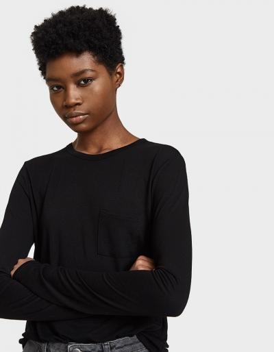 T By Alexander Wang Classic Cropped Longlseeve Tee In Black