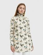 Carven Smocked Collar Rooster Print Top