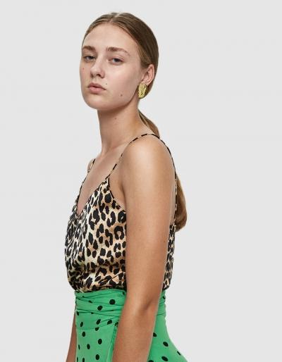 Ganni Calla Silk Leopard Print Camisole