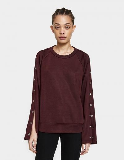 T By Alexander Wang Sleek French Terry Crewneck Sweatshirt In Burgundy