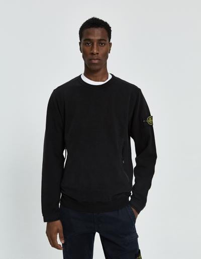 Stone Island Stretch Mercerized Fleece Crewneck Sweatshirt In Black