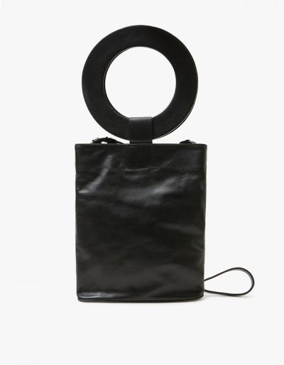 Modern Weaving Circle Handle Snap Tote In Black