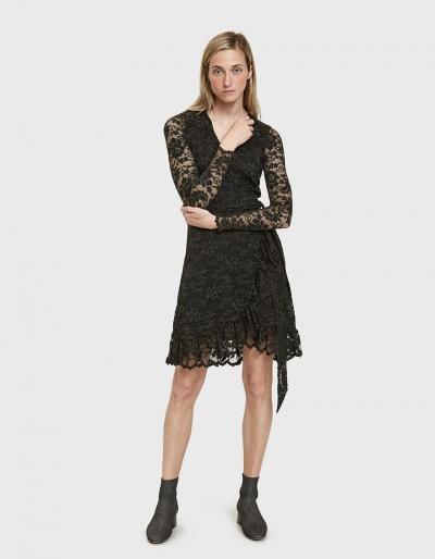 Ganni Flynn Lace Wrap Dress In Rosin