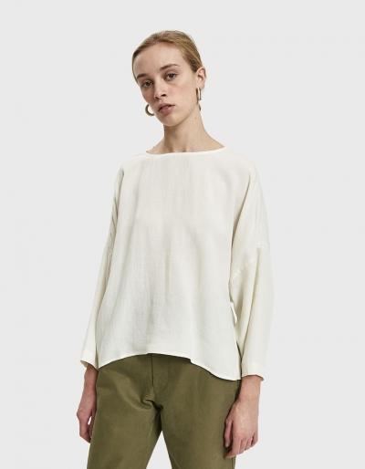 Black Crane Gathered Linen Top In Cream