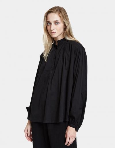 Black Crane Balloon Sleeve Blouse In Black