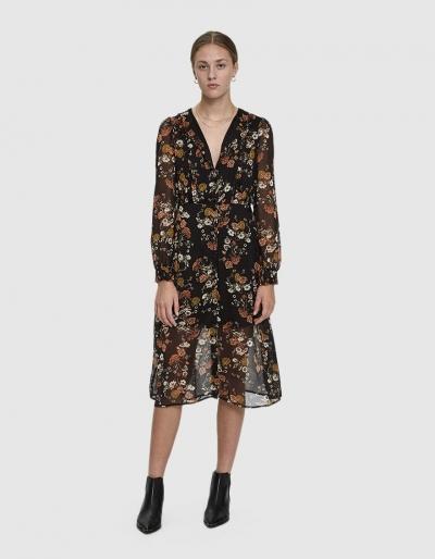 Farrow Lori Ruffled Dark Floral Dress