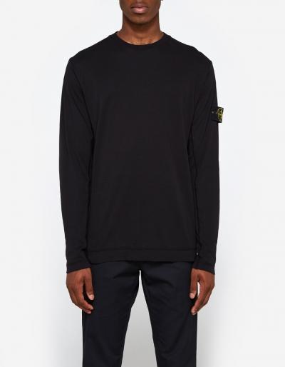 Stone Island Mako Cotton Interlock Ls Badge T-shirt In Black