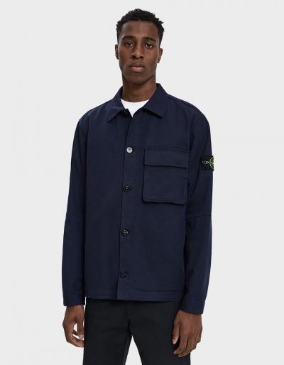 Stone Island Stretch Cotton Gabardine Overshirt In Ink