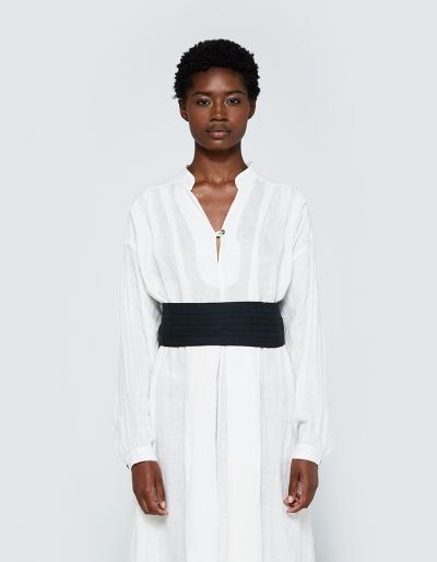 Black Crane Linen Belt In Black