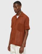 Cmmn Swdn Dexter Open Collar Shirt In Burnt Amber