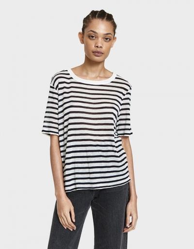 T By Alexander Wang Striped Slub Jersey Cropped Tee