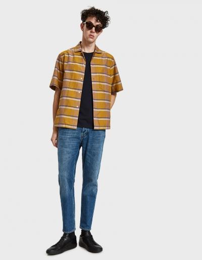 Acne Studios Elms Check Ss Shirt In Mustard Yellow Check