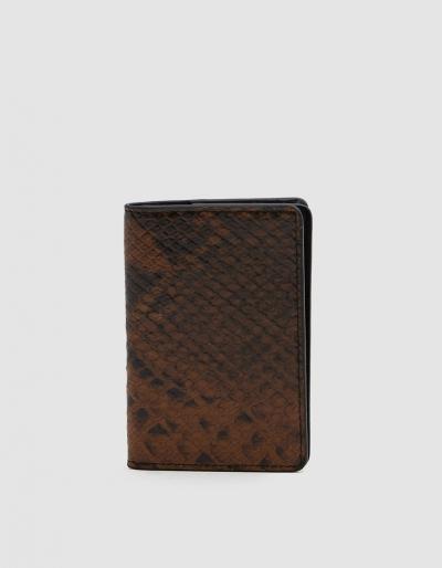 Dries Van Noten Snake-effect Cardholder Wallet In Brown
