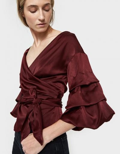 Stelen Natalia Satin Top In Oxblood