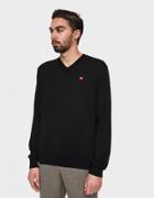 Comme Des Gar Ons Play Play Small Red Heart V-neck Sweater In Black