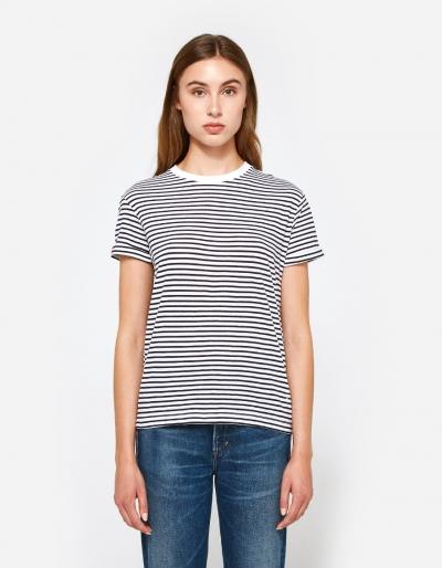 T By Alexander Wang S/s Crewneck Tee In White With Navy