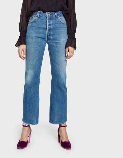 Re/done High Rise Crop Flare In Indigo