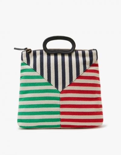 Clare V. Marcelle Canvas In Mariner Stripe Patchwork