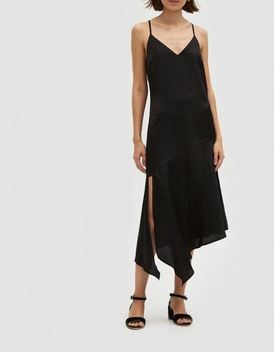 Stelen Satin Asymmetrical Dress In Black