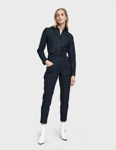 Colovos Highwaisted Silm Jean In Dark Blue