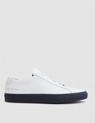 Common Projects Achilles Low W/ Colored Sole In White/navy