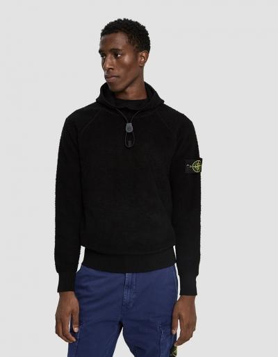 Stone Island Hooded Terry Stitch Sweater In Black
