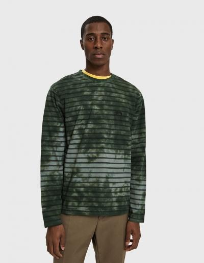 St Ssy L/s Bleach Stripe Crewneck Tee In Olive