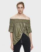 Farrow Caqui Smocked Off-shoulder Top