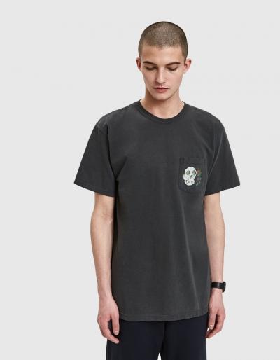 St Ssy Calavera Pig. Dyed Pkt Tee In Black