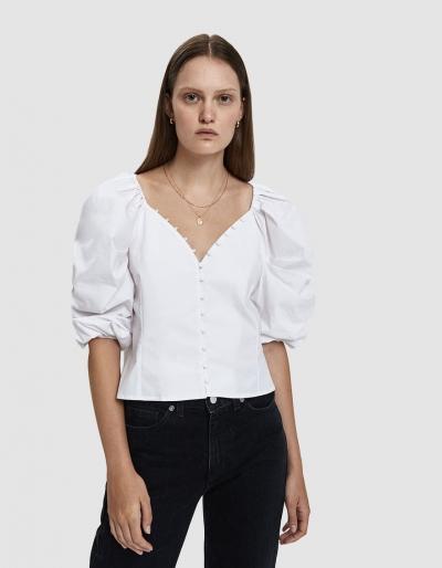 Farrow Krystal Balloon Sleeve Top In White