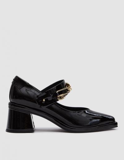 Reike Nen Square Chain Pumps In Black Patent