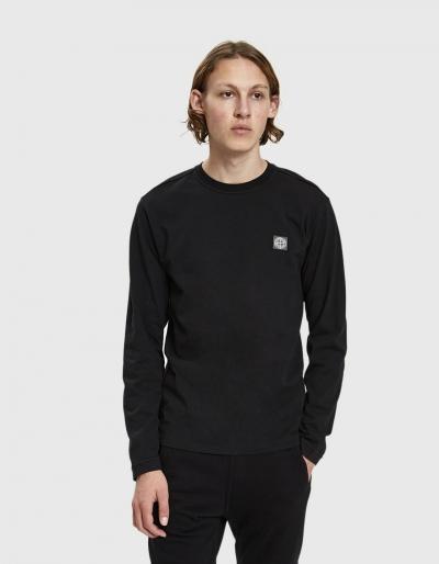 Stone Island L/s Garment Dyed Old Effect Tee In Black