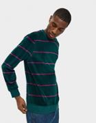 St Ssy Striped Velour Crew In Dark Teal