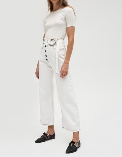 Rejina Pyo Emily Silver Ring Detail Jeans In White Denim