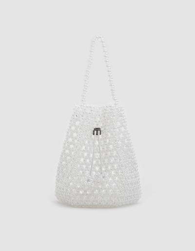 Not Impressed Tulipa Beaded Bag In White Iridescent