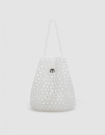 Not Impressed Tulipa Beaded Bag In White Iridescent