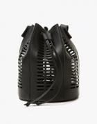 Modern Weaving Mini Oval Die Cut Bucket Bag In Black