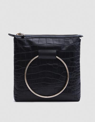 Little Liffner Square Ring Pouch In Black Croc