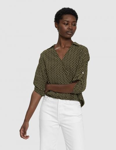 Stelen Lacie Polka Dot Wrap Top In Olive