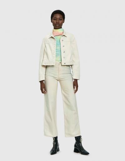 Eckhaus Latta Cropped Denim Jacket In Soft Watercolor