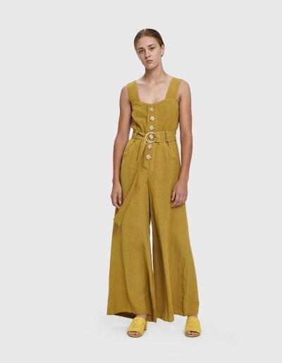 Farrow Willy Buttoned Linen Jumpsuit In