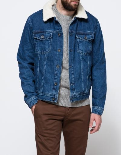 Topman Mid Wash Borg Denim Jacket