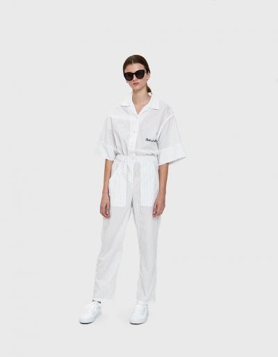 Walk Of Shame Striped Overall In White