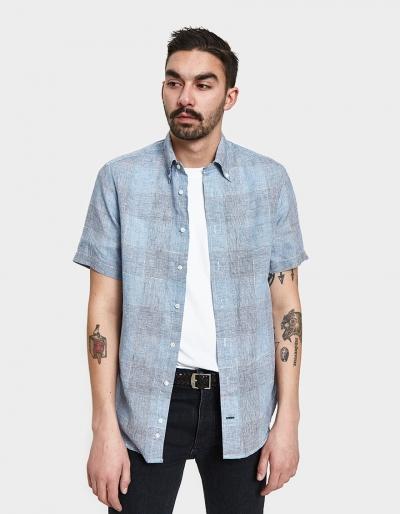 Gitman Brothers Vintage Blue Linen Grid Check